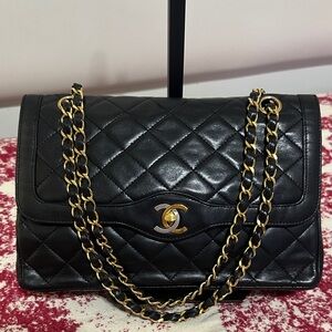 CHANEL Vintage 2-Toned CC Double Flap Bag Quilted Lamb Skin